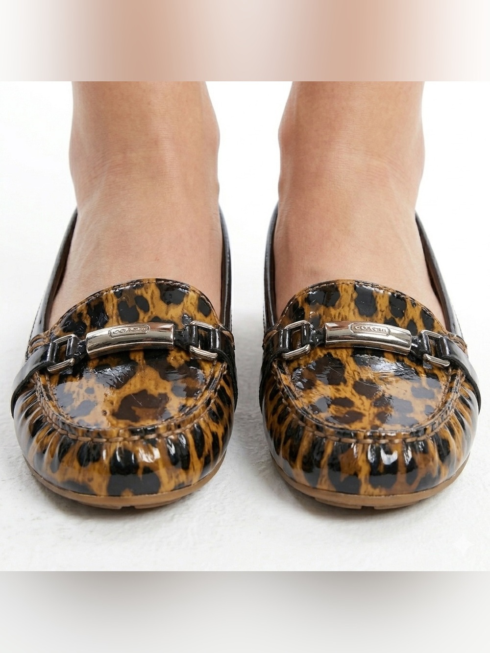 Coach Leopard Animal Print Flat Moccasins with Black Trim size 12